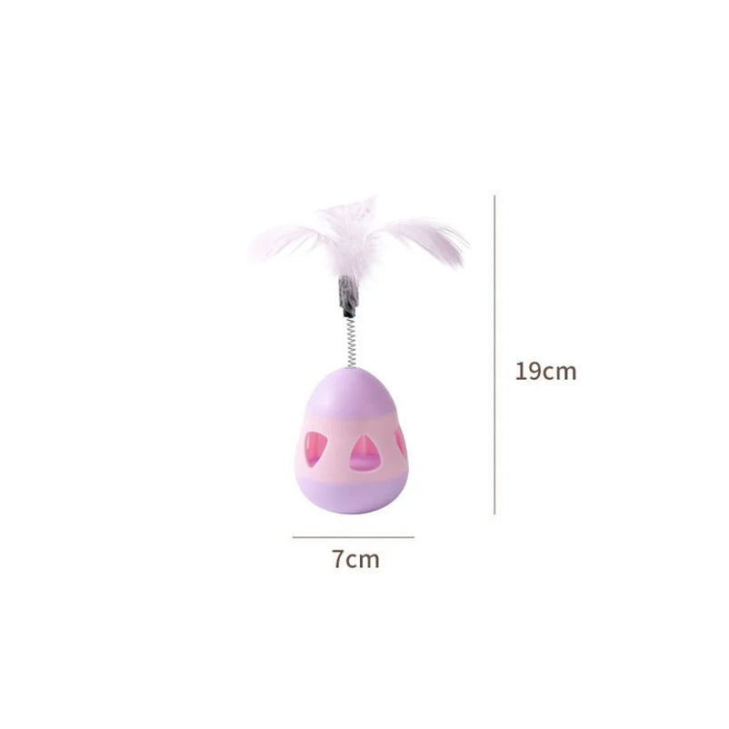 Cat Tumbler Toy with Feathers - Self-Play Interactive Treat Dispenser