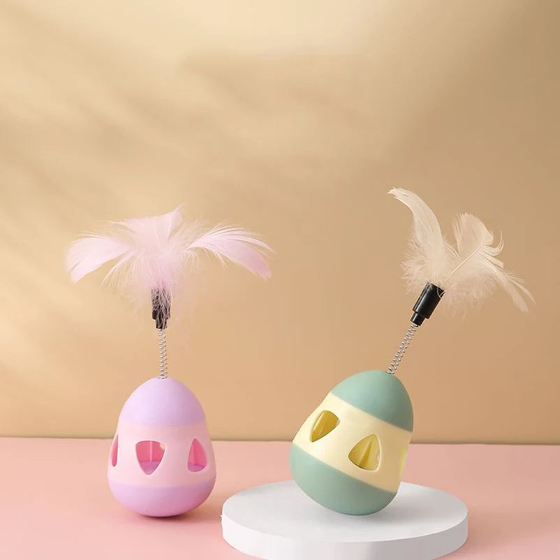 Cat Tumbler Toy with Feathers - Self-Play Interactive Treat Dispenser