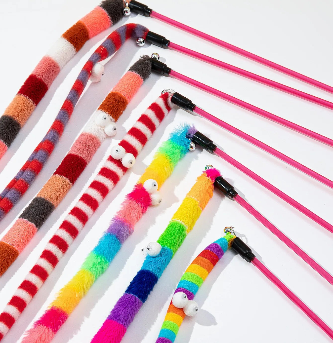 Caterpillar Feather Teaser Wand - Interactive Cat Toy with Bell