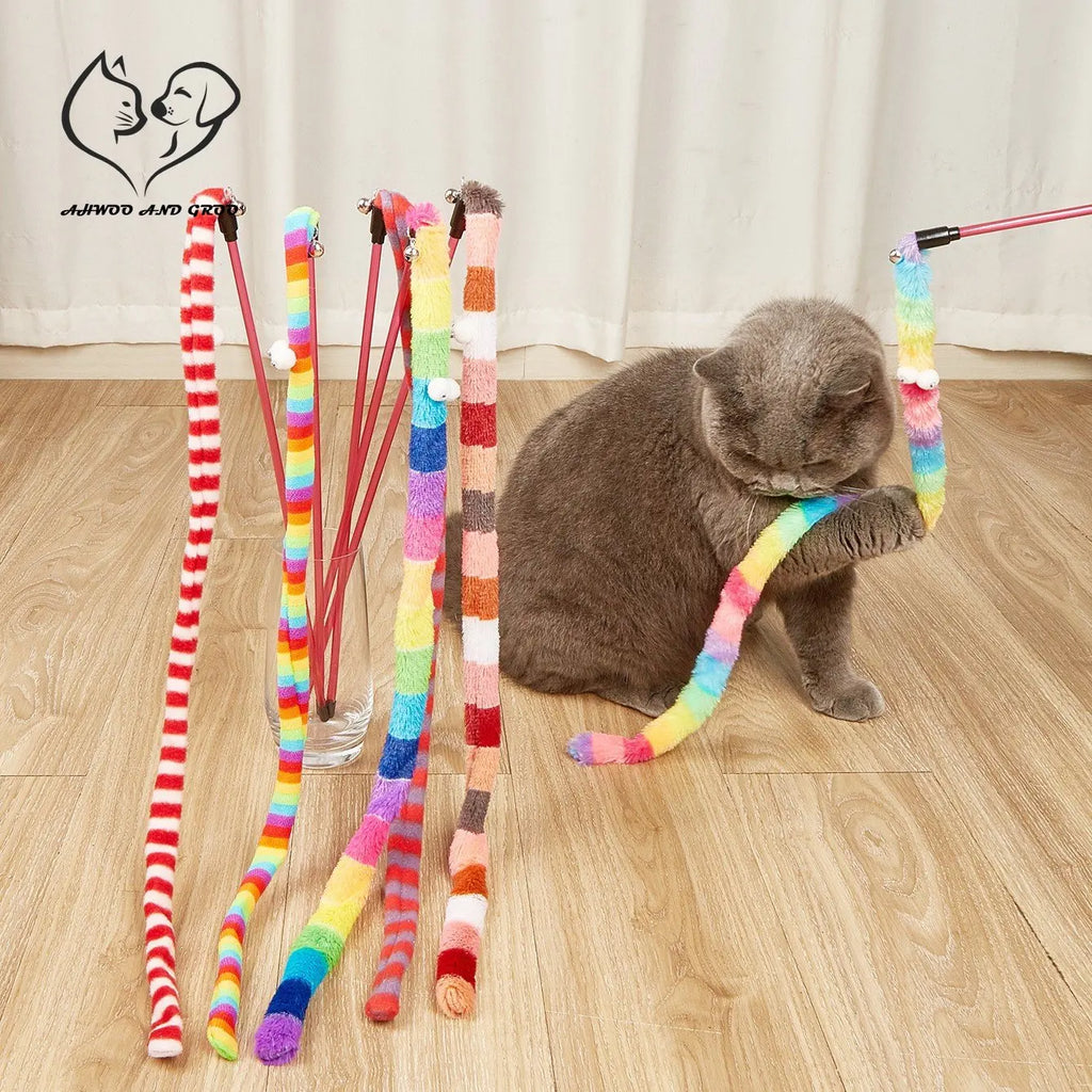 Caterpillar Feather Teaser Wand - Interactive Cat Toy with Bell