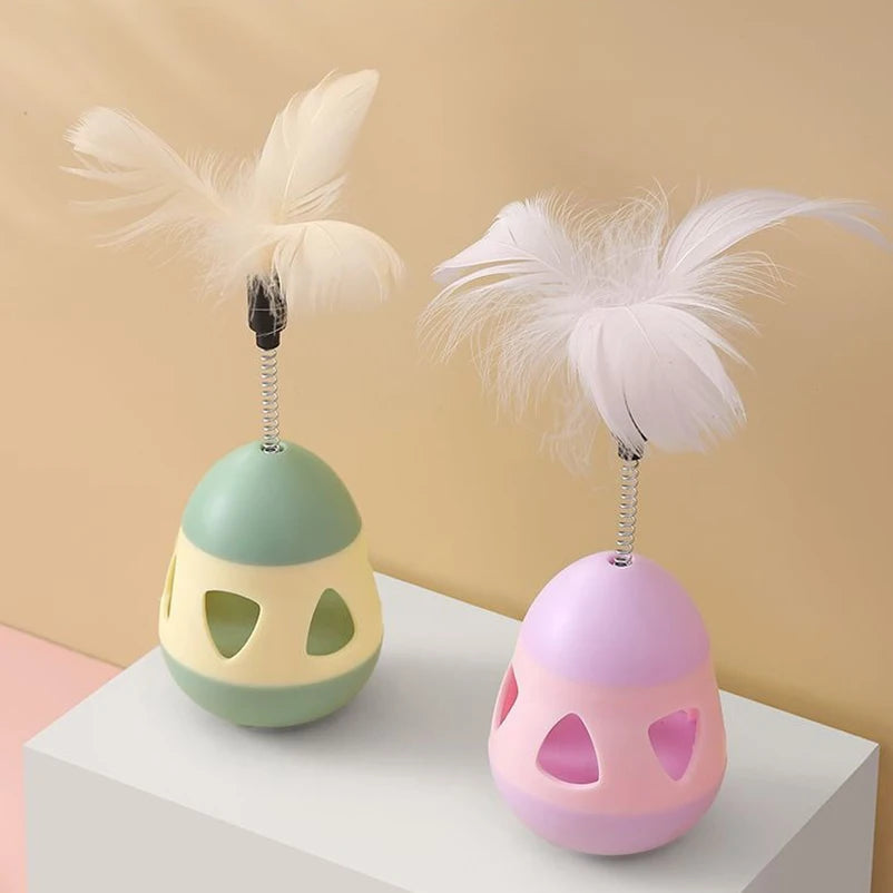 Cat Tumbler Toy with Feathers - Self-Play Interactive Treat Dispenser